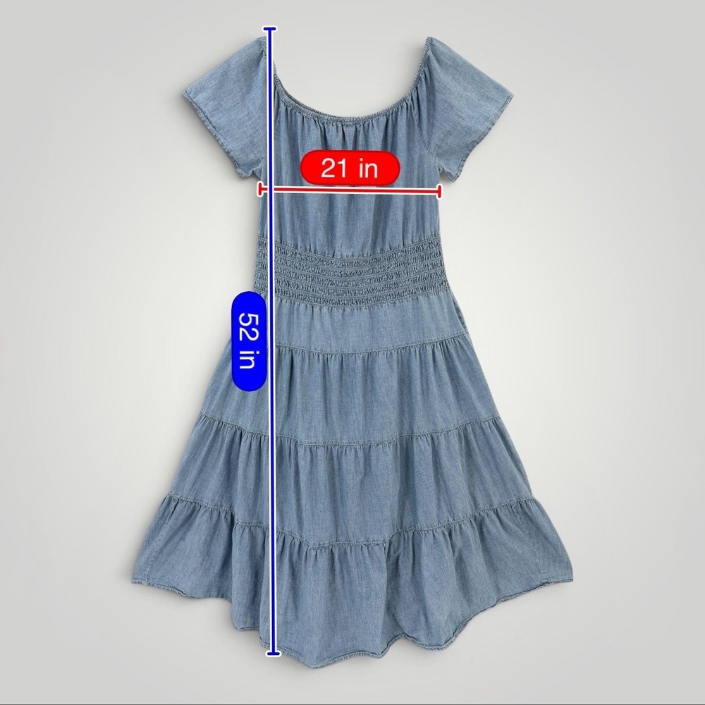 Lauren Ralph Lauren Chambray Maxi Dress Womens 12 Smocked Tiered Cotton - Picture 7 of 7
